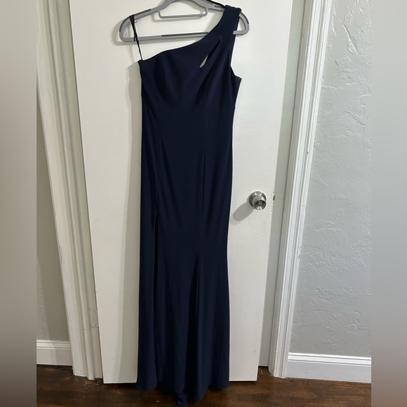 Aqua Formal One Shoulder Keyhole Navy Dress - Picture 2 of 6